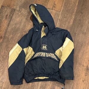 Vintage STARTER Mens Hooded Jacket - Navy and Gold Fighting Irish Notre Dame